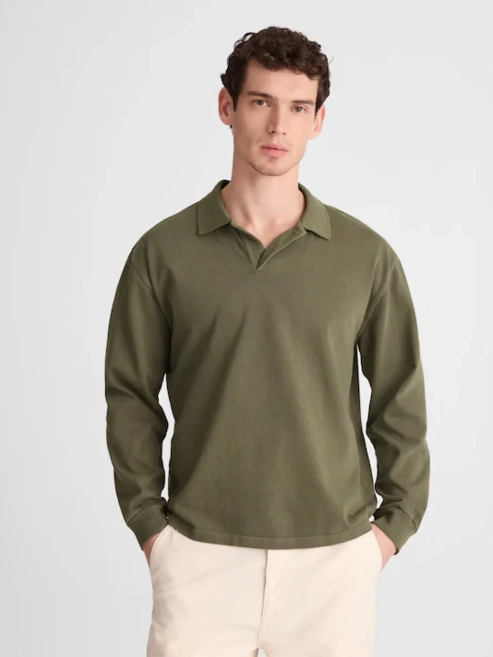 Madewell Long Sleeve Compact-Knit Polo in Olive Slate Size M $88 NZ247 - Picture 2 of 10